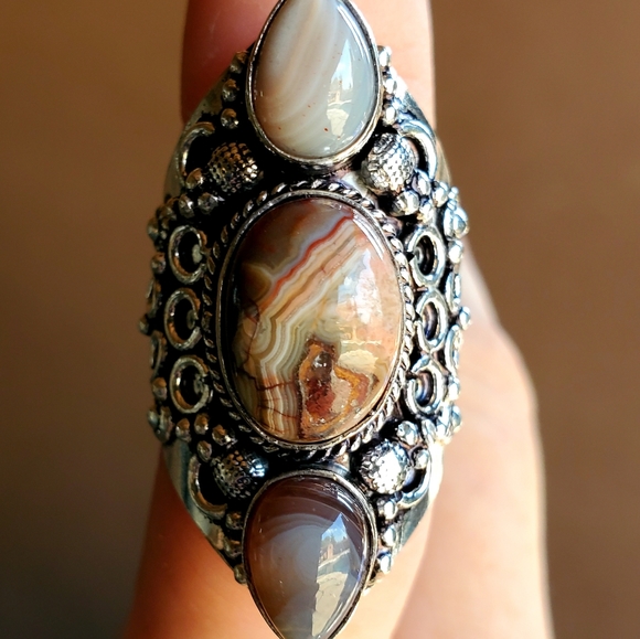 New Botswana Agate 925 Silver Statement Ring. - Picture 8 of 9